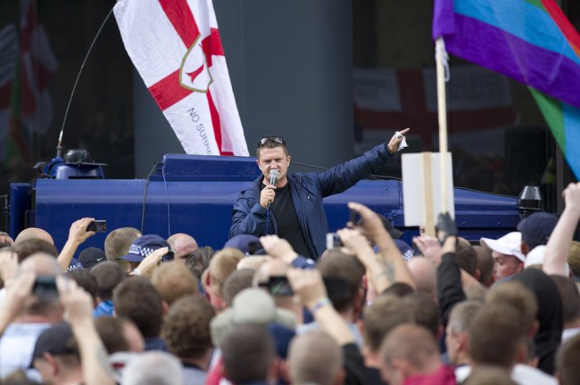 Violent and racist leader of the English Defence League Tommy Robinson