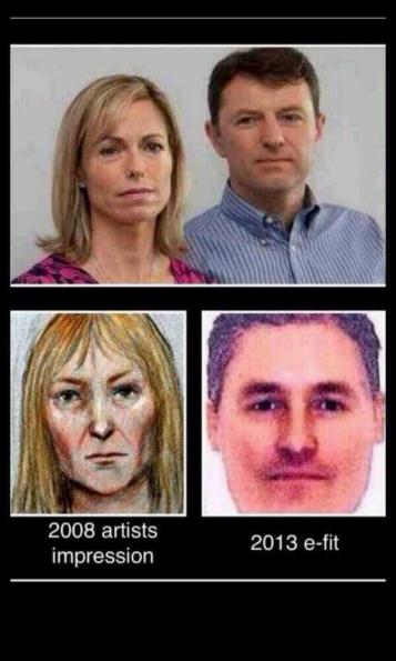 Above Gerry and Kate McCann. Below: E-Fits of suspects revealed on Crimewatch last night.