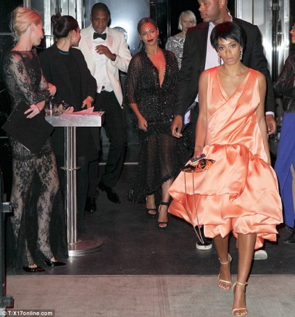Solange, Jay-Z and Beyonce leaving the Met Gala party minutes after the assault in the elavator