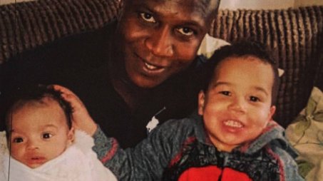 Collect pic of  Sheku Bayoh, who died in Fife Police custody at an Edinburgh press conference thursday, with sons ISaac, left, and Tyler Pic Gordon Terris/The Herald 14/5/15